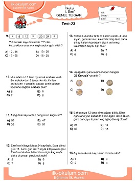 ilkokul 1. Sınıf Genel Tekrar Testleri 